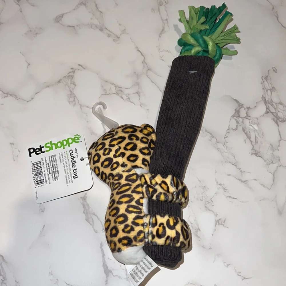 NWT PetShoppe Ultra Tuff Pup Dog Toy Cuddle Tug Rope Crinkle Squeaky Leopard